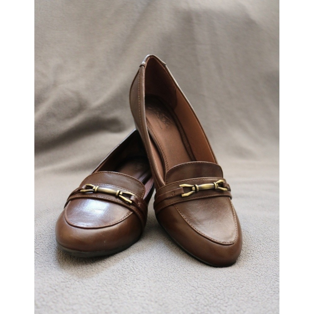 LIFESTRIDE Odele Loafer Pump Women 10M Brown Bit Detail Block Heel Career Shoes
